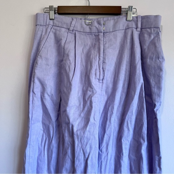 NWT ABERCROMBIE & FITCH PLEATED PURPLE LINEN WIDE LEG ELASTIC TROUSER LARGE - Picture 3 of 11
